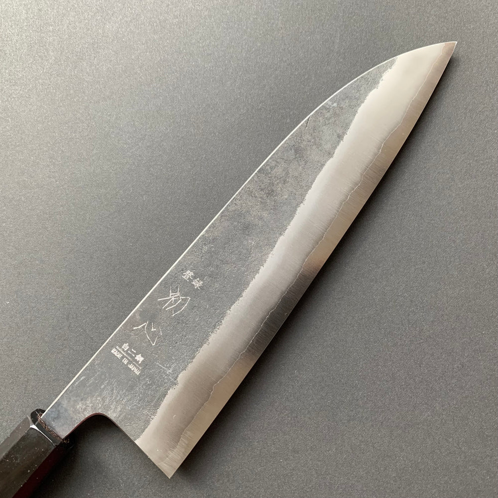 Gyuto knife, Shirogami 2 carbon steel with Stainless Steel cladding, Kurouchi finish, Kurokaze range - Hatsukokoro